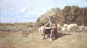 Landschap Met Schaapherder by Franz Courtens