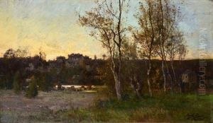 Paysage Aux Vaches S'abreuvant Paysage Aux Vaches S'abreuvant