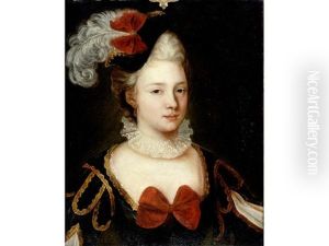 Portrait Of A Lady, Bust-length, In A Black Dress With Gold Piping And A Plumed Hat by Jacques-Francois Courtin