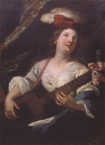 Jeune Femme Jouant De La Guitare by Jacques-Francois Courtin