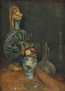 Nature Morte A La Carafe Et Au Vase De Fleurs