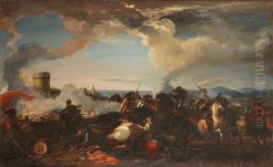 A Cavalry Battle Before The Walls Of A Town by Jacques Courtois