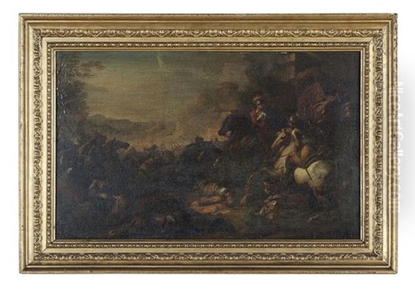 A Cavalry Skirmish; An Officer And Troops Leaving A Grotto (2 Works) - view 1