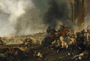 Reiterschlacht. Groser Reiterkampf In Der Ebene Vor Einer Italienischen Stadt Reiterschlacht. Groser Reiterkampf In Der Ebene Vor Einer Italienischen Stadt