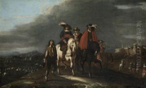Soldiers Departing For The Battlefield; And Officers Approaching A Fortified Village, With A Battlefield In The Distance (pair) Soldiers Departing For The Battlefield; And Officers Approaching A Fortified Village, With A Battlefield In The Distance (pair)