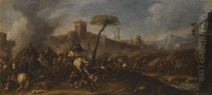 A Battle Scene Before A Fortified Town