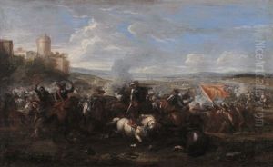Scontro Di Cavalleria Presso Un Borgo Turrito by Jacques Courtois