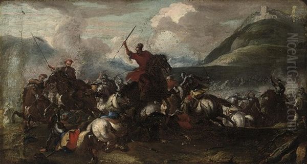 A Battle Scene With Cavalry And Cannon, A Hilltop Fortress Beyond - view 1