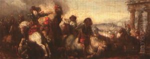 Combat De Cavalerie Pres Des Ruines D'un Temple Antique by Jacques Courtois