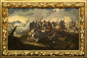 Cavalry Battle On The Outskirts Of A Village (+ Battle On A Bridge; Pair) by Jacques Courtois