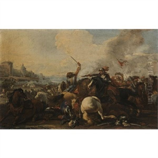 A Cavalry Battle Before A Fortified Town - view 1