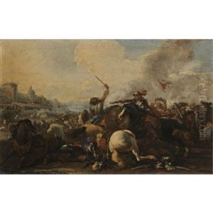 A Cavalry Battle Before A Fortified Town by Jacques Courtois