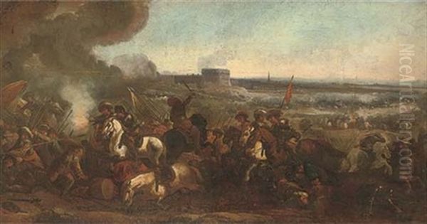 A Cavalry Skirmish Before A Fortified Town - view 1