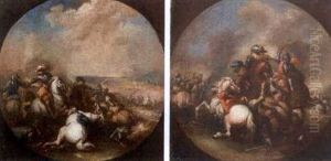 Cavalry Scene - The Thirty Years War (+ Another, Similar; Pair) by Jacques Courtois