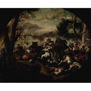 A Battle Scene With Numerous Figures by Jacques Courtois