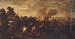 A Battle Scene With Turks And Christians Before A Bridge