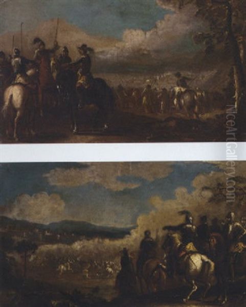 A Cavalry Skirmish With Officers Conversing In The Foreground - view 1