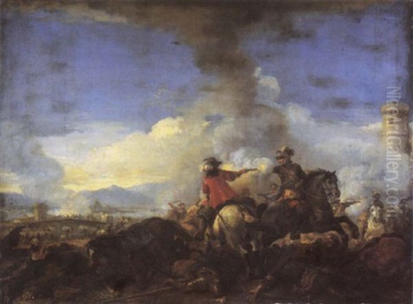 A Cavalry Engagement Before A Fortified Town - view 1