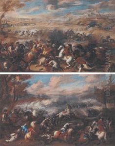 A Cavalry Skirmish In An Extensive Landscape by Jacques Courtois
