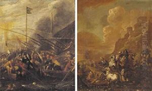 A Sea Battle Between Christians And Turks by Jacques Courtois