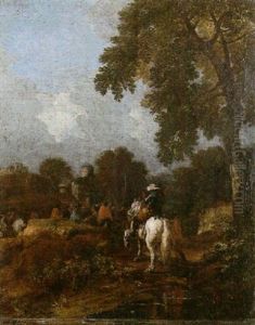 An Open Landscape With A Troop Of Cavalry Approaching The Outskirts Of A Town by Jacques Courtois