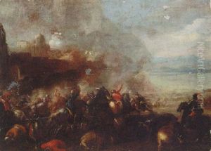 A Cavalry Battle Before A Walled Town