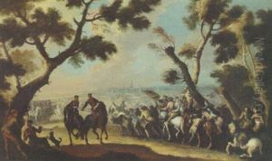 Soldiers On A Hillside Overlooking A Town by Jacques Courtois