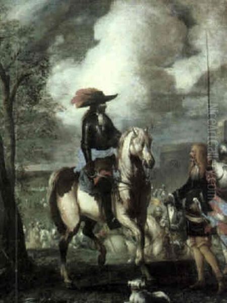 Figures On Horseback With Mounted Soldiers And Fortifications - view 1