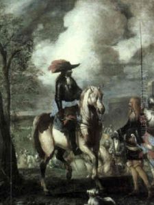 Figures On Horseback With Mounted Soldiers And Fortifications by Jacques Courtois