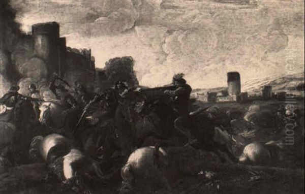 A Cavalry Skirmish Near A Fortified Town - view 1