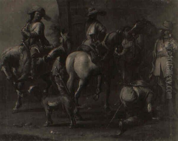 Courtiers Preparing To Leave For The Hunt - view 1