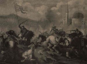 A Cavalry Skirmish With A Moorish Temple Beyond