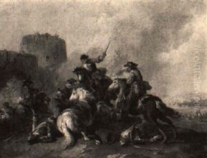 A Cavalry Skirmish By A Fortification by Jacques Courtois