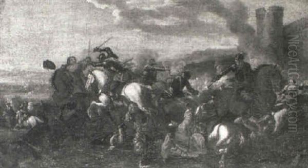 A Cavalry Battle Before A Fortified Town - view 1