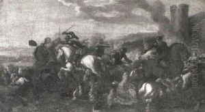 A Cavalry Battle Before A Fortified Town by Jacques Courtois