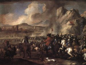Battaglia Con Paesaggio Roccioso E Cavalieri by Jacques Courtois