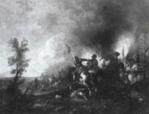 A Cavalry Engagement Before A Military Encampment by Jacques Courtois