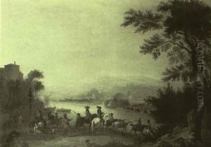 General And His Retinue Fording A River In A Valley General And His Retinue Fording A River In A Valley