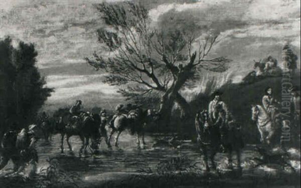 Travellers Crossing A Stream - view 1