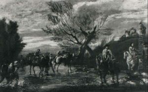 Travellers Crossing A Stream