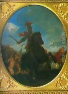 Ein Feldherr Zu Pferd In Einem Reitergefecht. (durchmesser 30.5cm) by Jacques Courtois