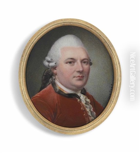 A Gentleman, In Red Coat, Powdered Hair Worn En Queue With Wig Bag - view 1
