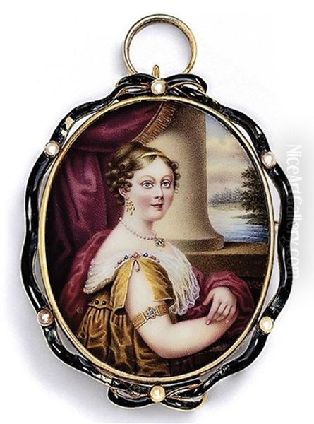 Lady Lucy Eleanor Lowther, Nee Sherard, In Gold Robe With Slashed Sleeve Pinned At Shoulder With Pearl And Gem-set Clasp - view 1