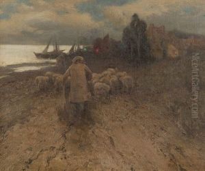 Shepherd With His Flock At Pas De Calais by Eanger Irving Couse