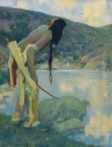 Indian Hunter, Late Afternoon Hondo (late Afternoon Hondo; On The Hondo; Afternoon On The Hondo) by Eanger Irving Couse