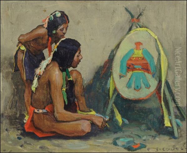 Two Indians And War Shield - view 1