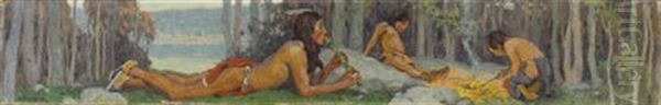 Study For Flute Player With His Sons - Indian Campfire - view 1