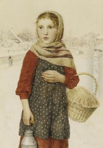 Madchen In Winterlandschaft by Albert Anker