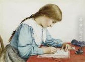 Brief Schreibendes Madchen by Albert Anker