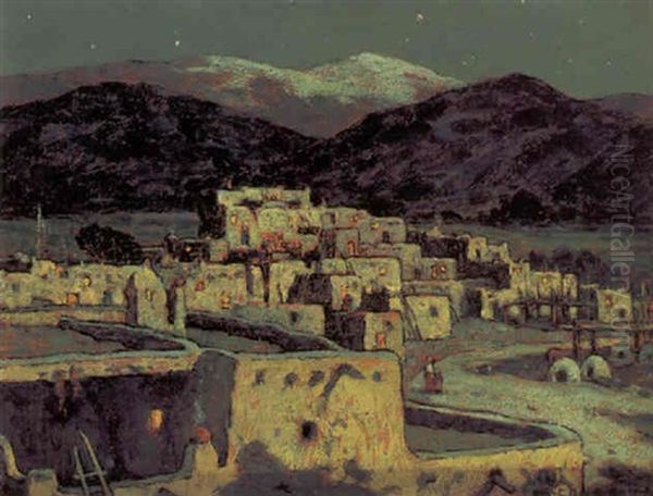 Taos Pueblo, Moonlight And Snow - view 1